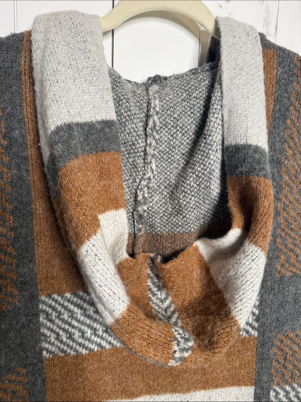 Natural Reflections Hooded Open-Front Cardigan in Brown, Gray & Cream - Picture 10 of 13